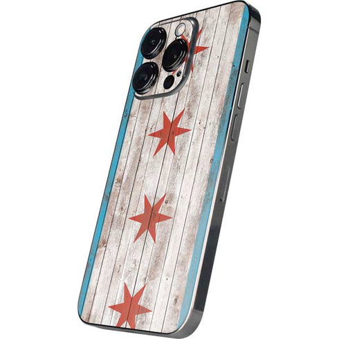 Chicago Flag Dark Wood iPhone 14 Pro Skin